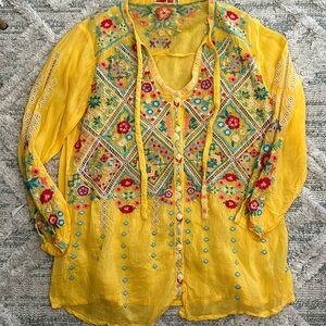 Johnny Was yellow tunic top
